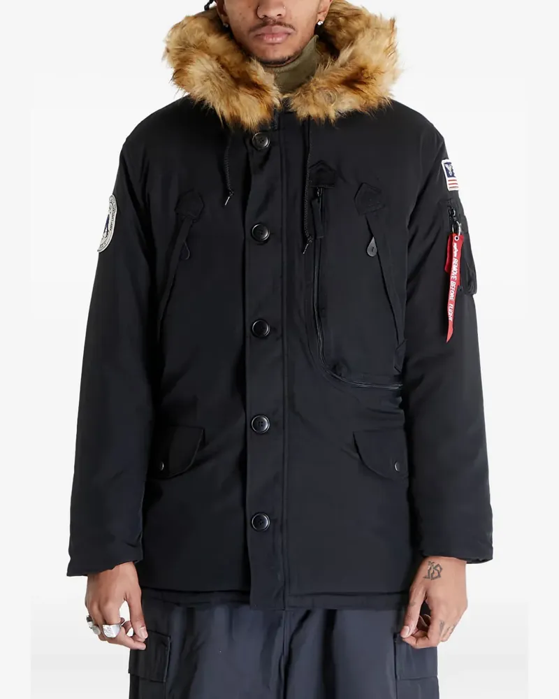 Alpha Industries Kapuzenjacke aus Faux Fur - Schwarz Schwarz
