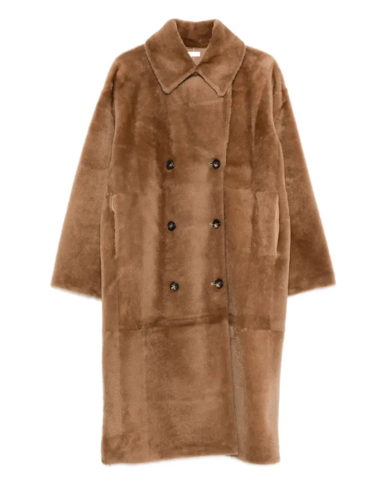 UTZON Doppelreihiger Clark Shearling-Mantel - Nude Nude