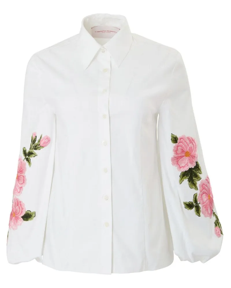 Carolina Herrera New York Puffärmel-Bluse mit Blumenstickerei Weiß