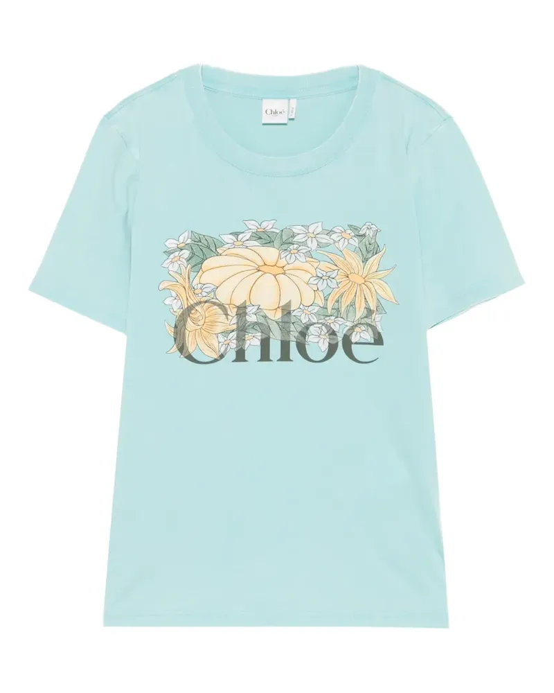 Chloé T-Shirt mit Blumenprint - Blau Blau
