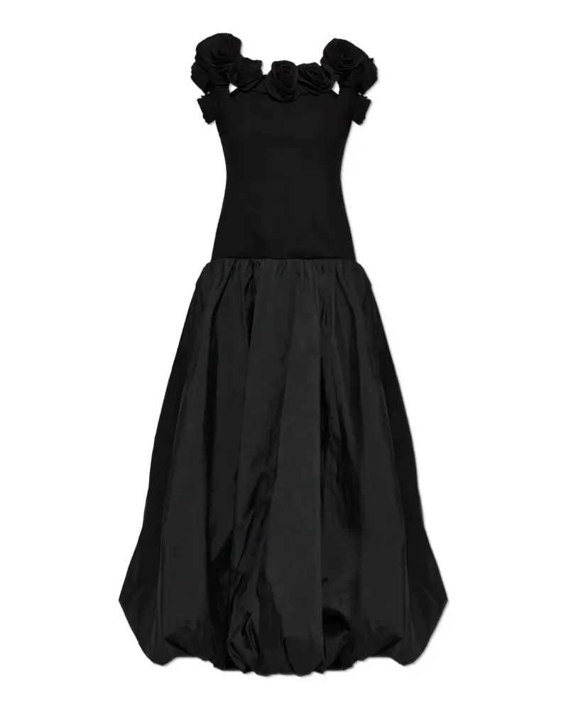 ROTATE Birger Christensen floral-appliqué off-shoulder maxi dress - Schwarz Schwarz
