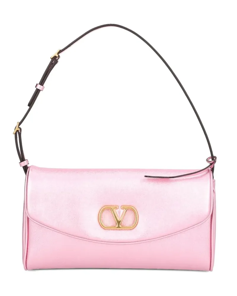 Valentino Garavani Kleine Devain Schultertasche aus laminiertem Nappaleder - Rosa Rosa