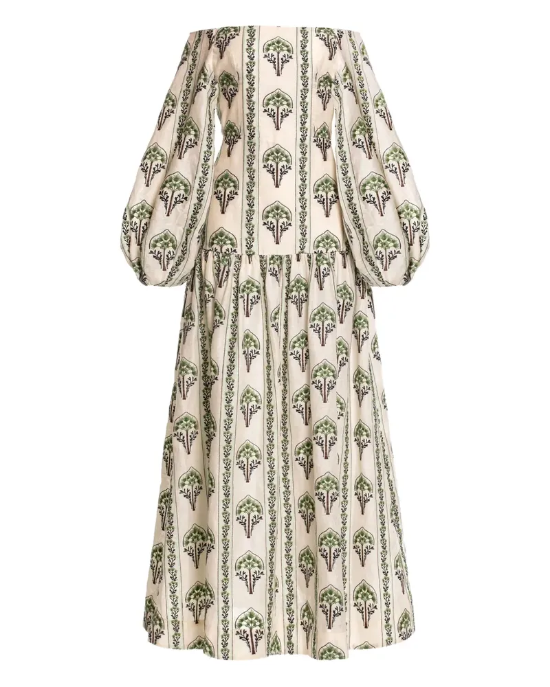 AGUA BENDITA Gestuftes Senlis Moriche Kleid mit Blumen - Nude Nude