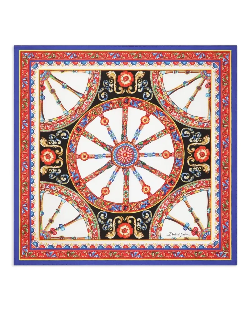Dolce & Gabbana 50x50 Schal aus Seidentwill mit Carretto-Print - Rot Rot