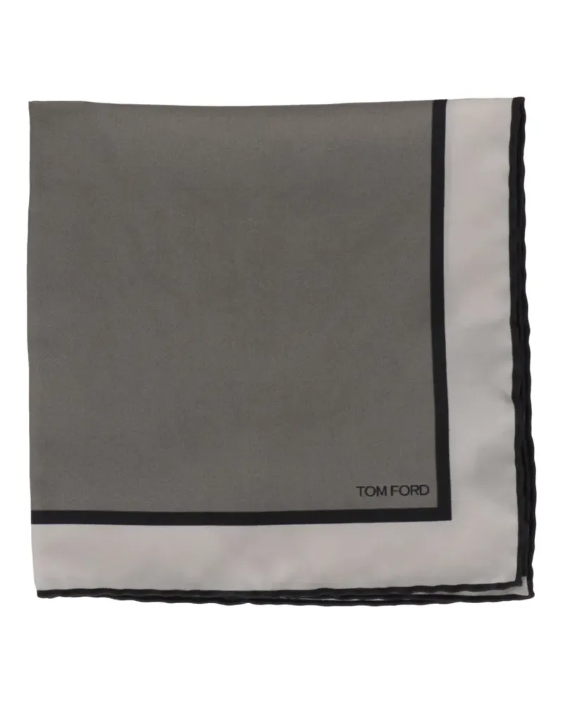 Tom Ford logo-print contrast-border pocket square - Grau Grau