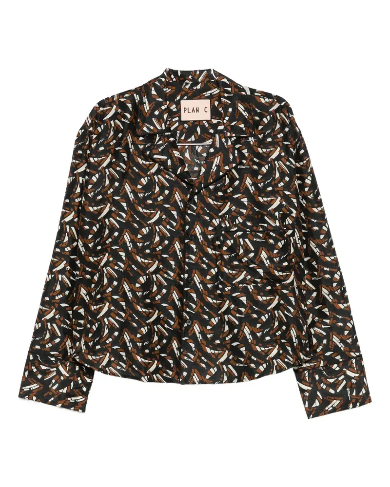 PLAN C abstract-print silk shirt - Braun Braun