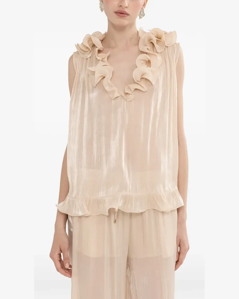 NISSA ruffled chiffon top - Nude Nude