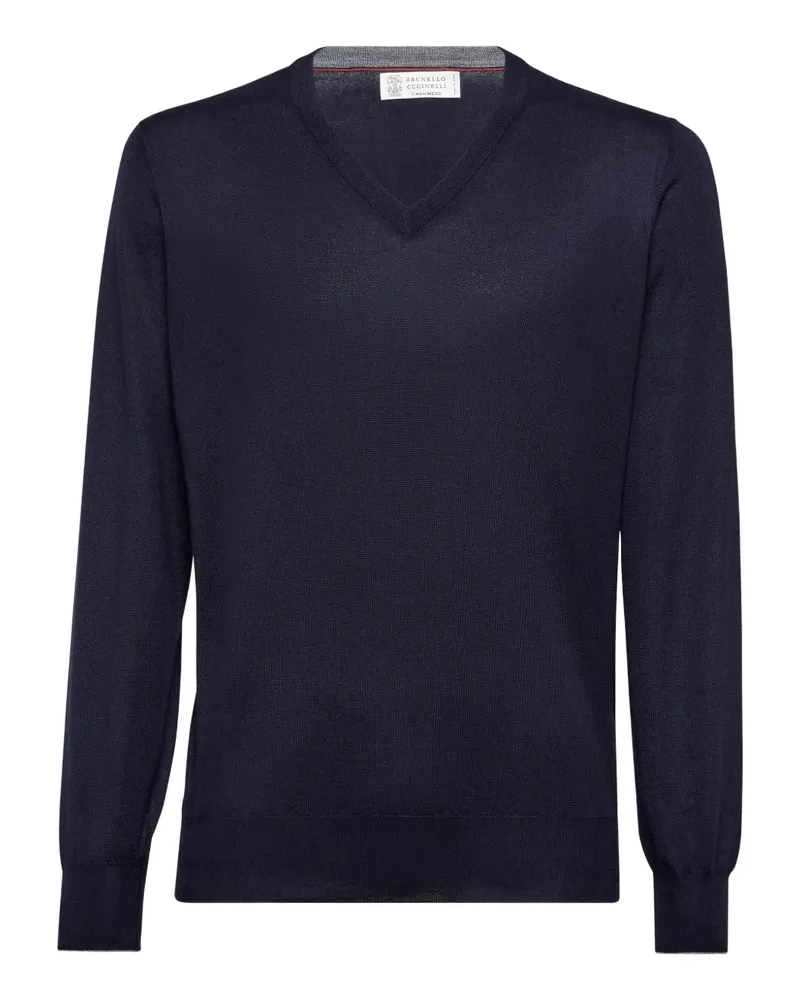 Brunello Cucinelli Pullover mit geripptem V-Ausschnitt - Blau Blau