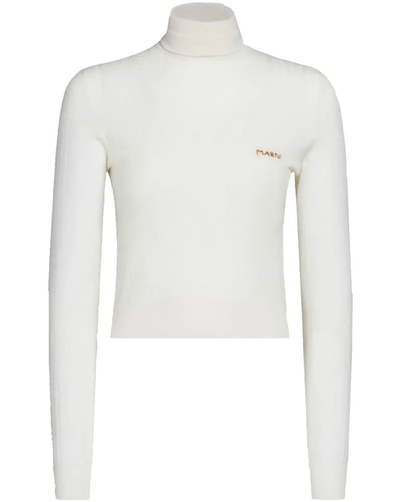 Marni Gerippter Pullover mit Logo-Stickerei - Weiß Weiß