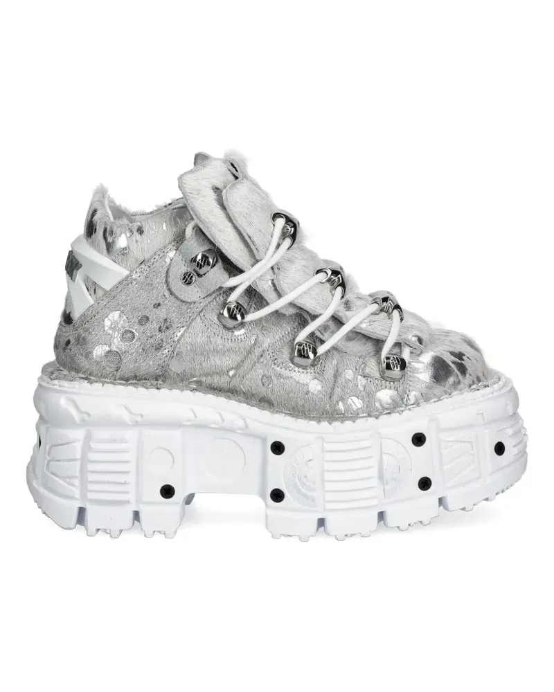 New Rock Pelo Calvas Blanco Plata, Tank Blanco Torn Plateau-Sneakers - Grau Grau