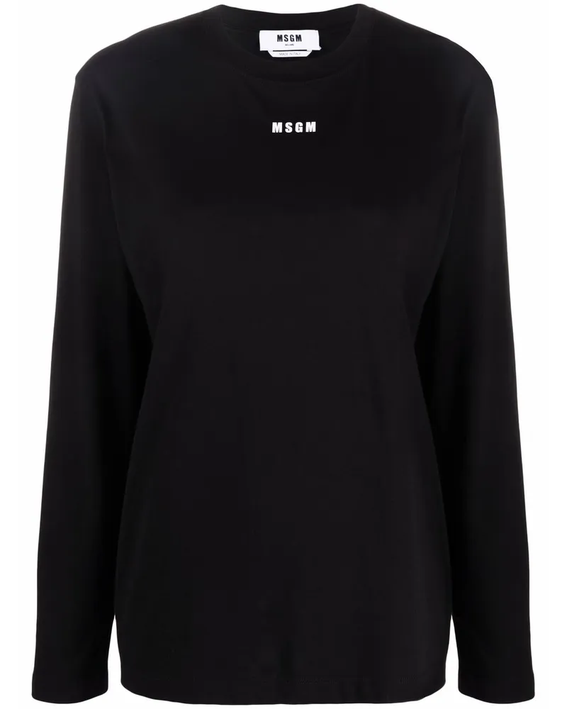 MSGM Langarmshirt mit Logo-Print - Schwarz Schwarz