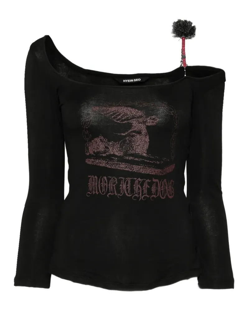Hyein Seo graphic-print off-shoulder T-shirt - Schwarz Schwarz