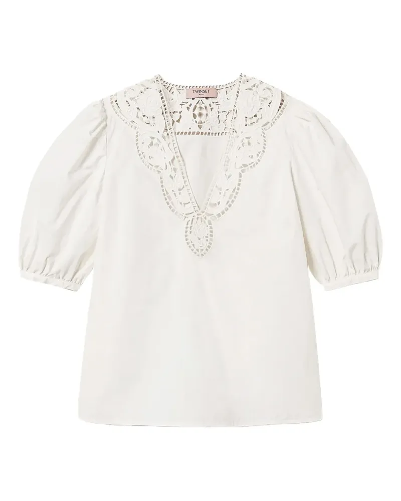 Twin-Set Bluse mit Lochstickerei - Weiß Weiß