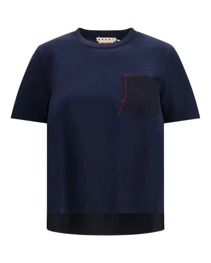 Marni embroidered-logo pocket T-shirt - Blau Blau