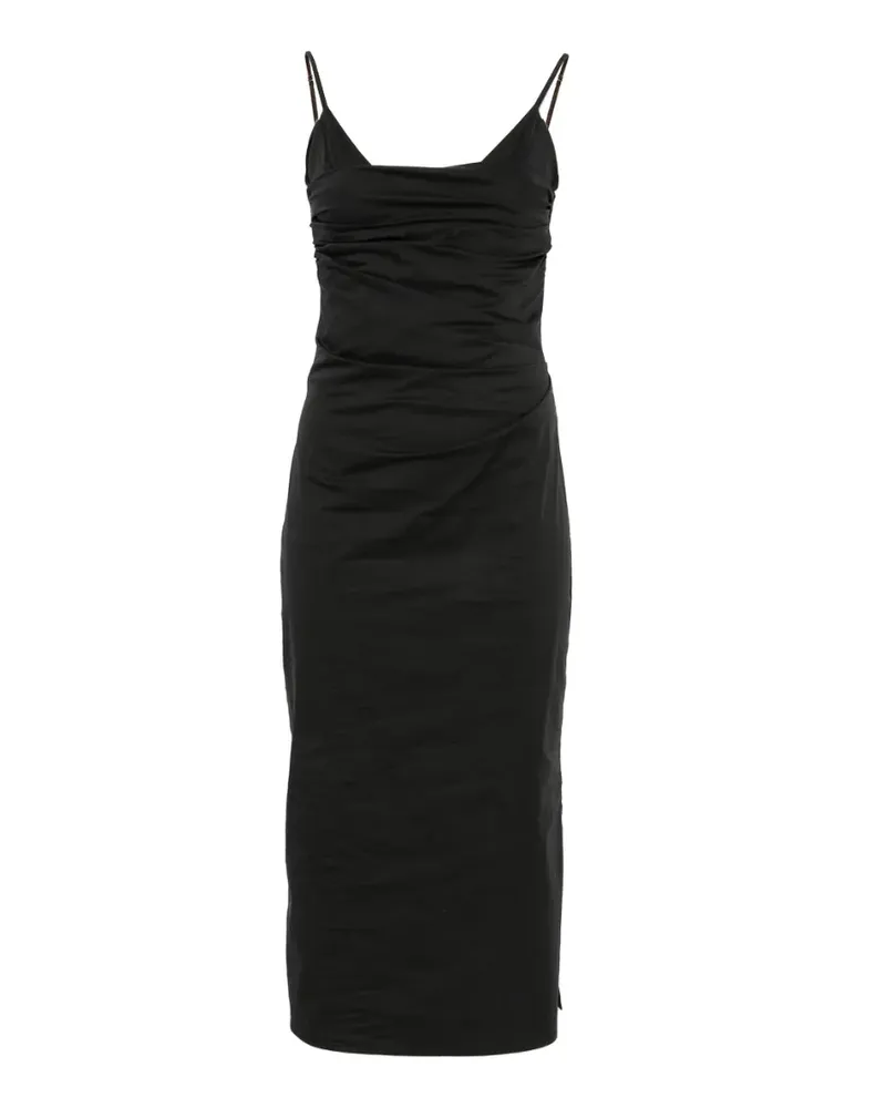 Patrizia Pepe Gerafftes Midikleid mit Spaghettiträgern - Schwarz Schwarz