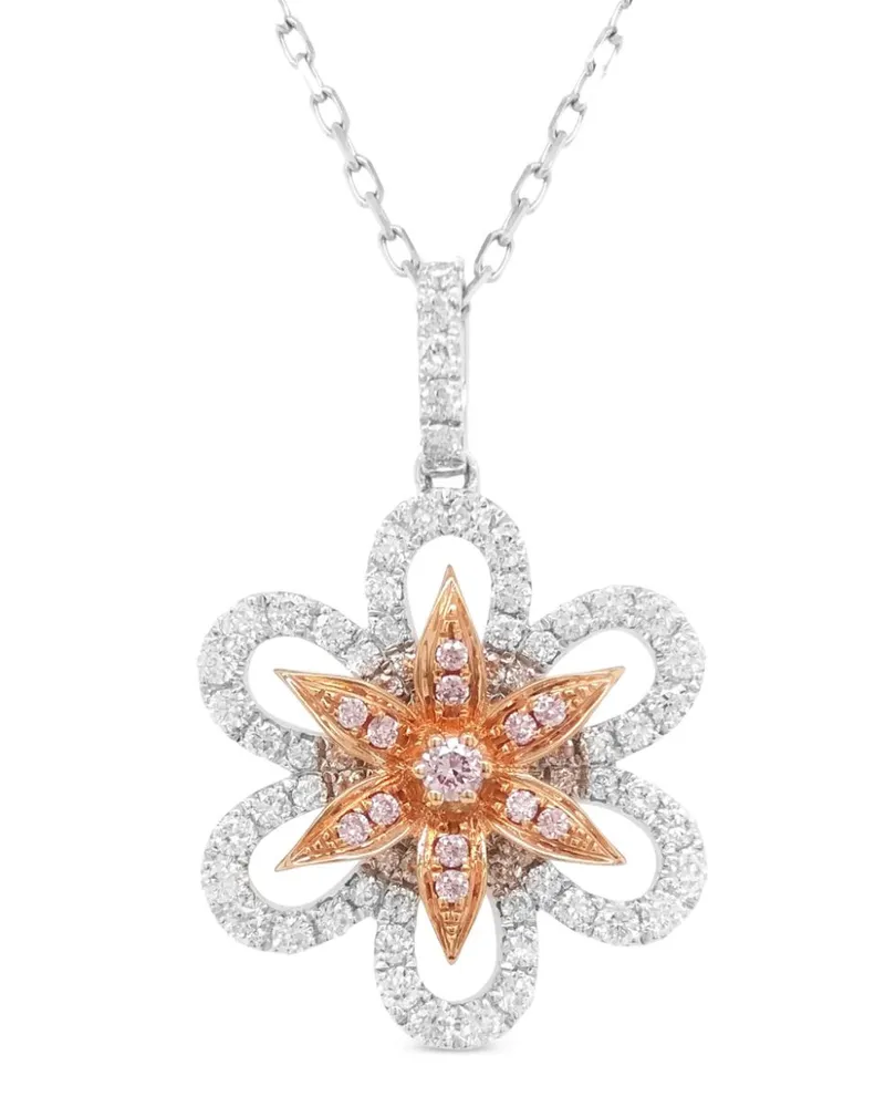 HYT Jewelry Gold- und Platinhalskette mit Blumen-Diamantanhänger - Silber Silber