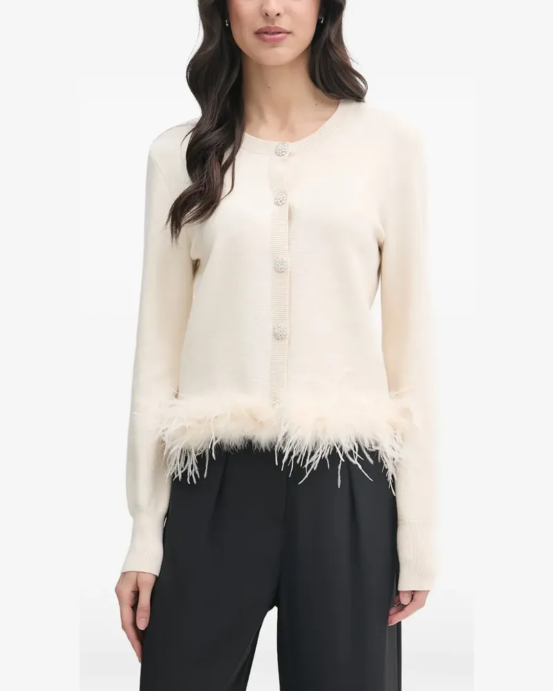 Oui  Cardigan mit Kunstfedern und Kristallen - Nude Nude