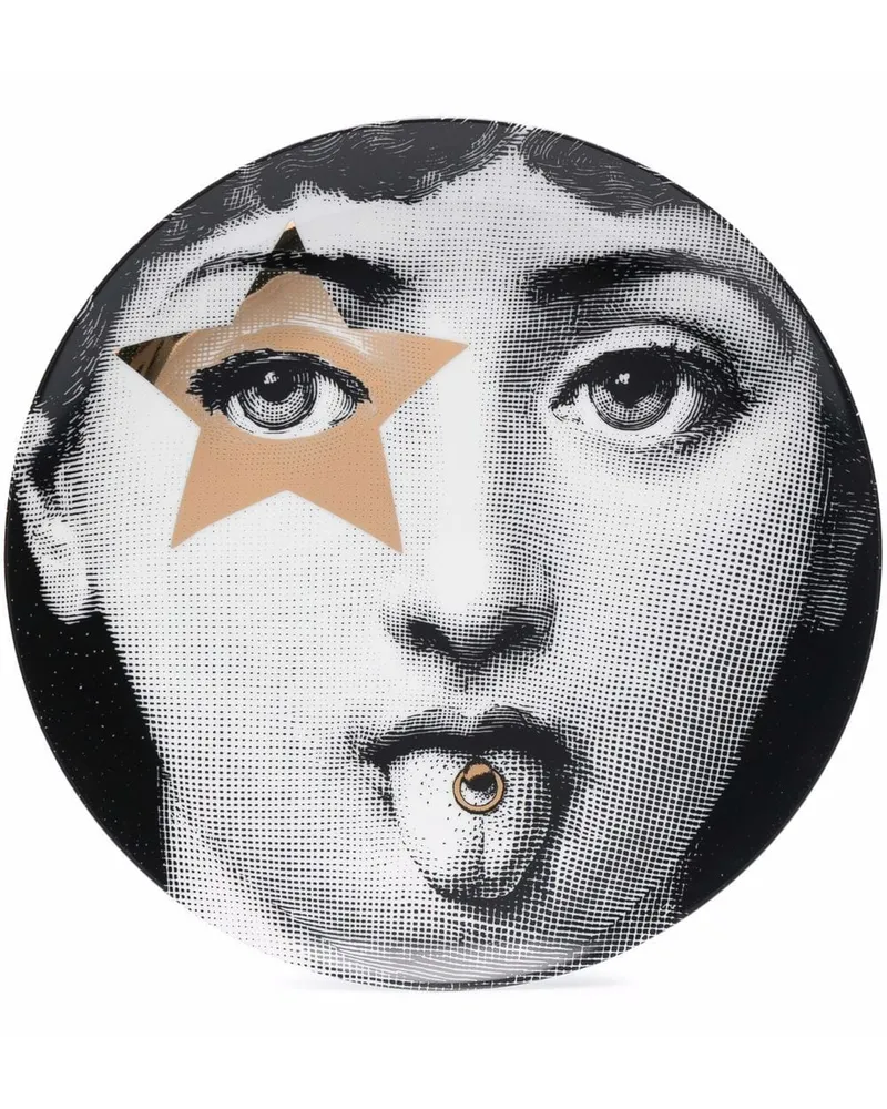 Fornasetti Teller mit Gesichts-Print Schwarz