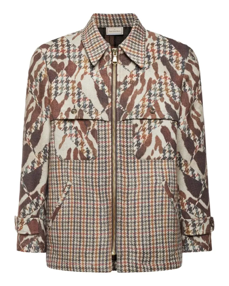 Pierre-Louis Mascia houndstooth-patterned patchwork jacket - Braun Braun