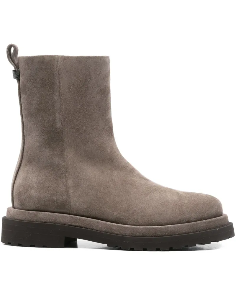 Brunello Cucinelli Wildlederstiefel mit Reißverschluss 30mm - Grau Grau