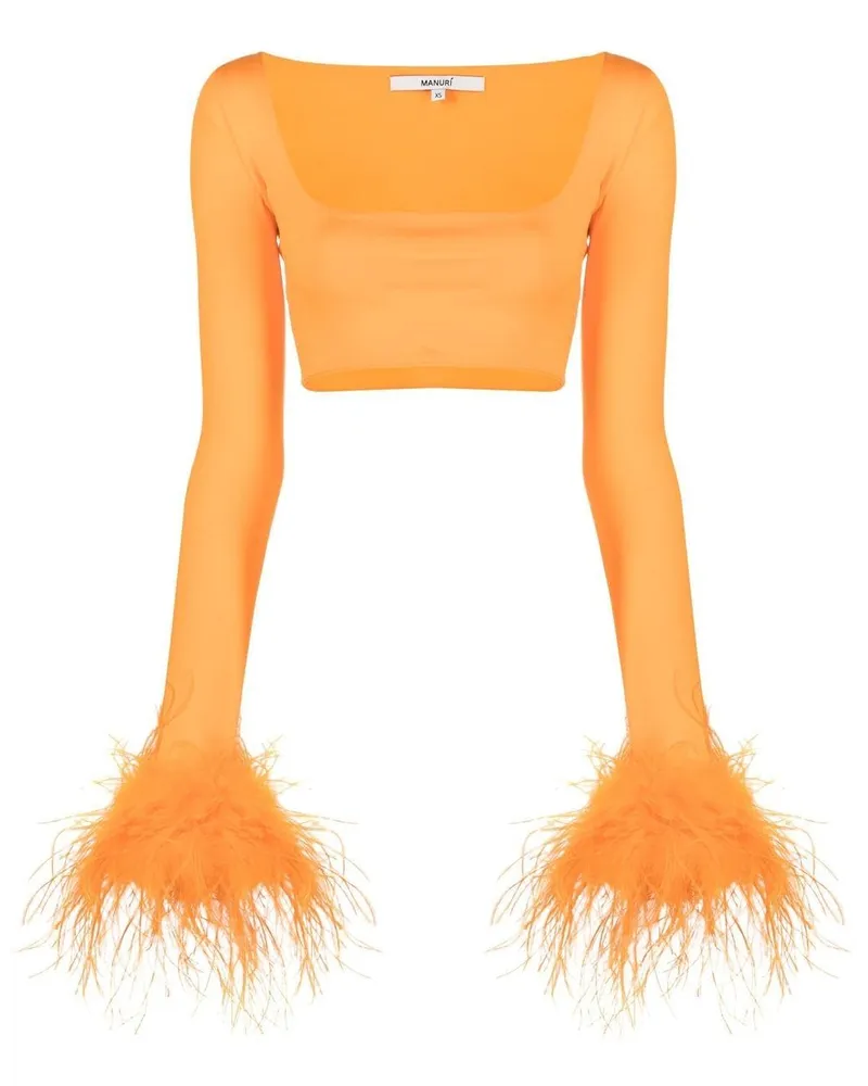 MANURÍ Cropped-Top mit Federn Orange