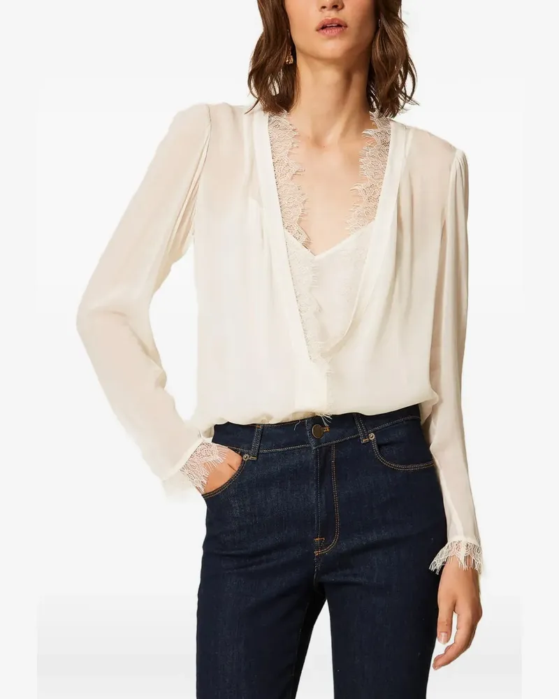 Twin-Set Georgette-Bluse mit Spitze - Nude Nude