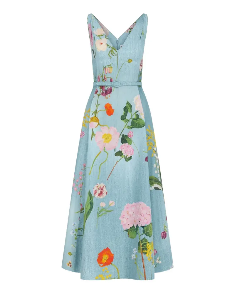 Oscar de la Renta botanical-print belted midi dress - Blau Blau