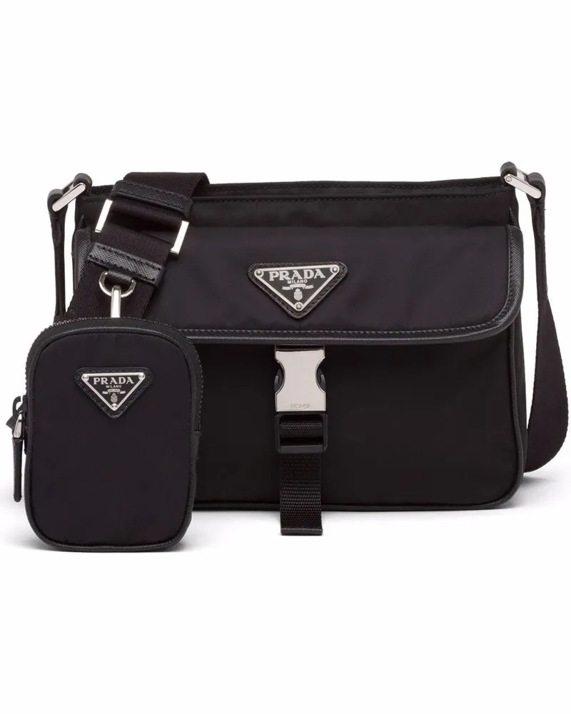 Prada Kuriertasche mit Logo-Schild - Schwarz Schwarz