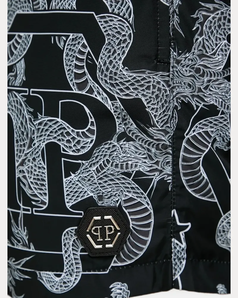 Philipp Plein Badeshorts mit Drachen-Print - Schwarz Schwarz