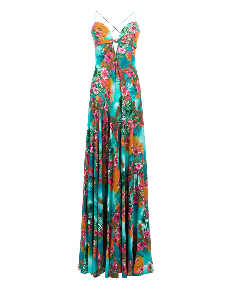 Roberto Cavalli Maxikleid mit Blumen-Print - Blau Blau