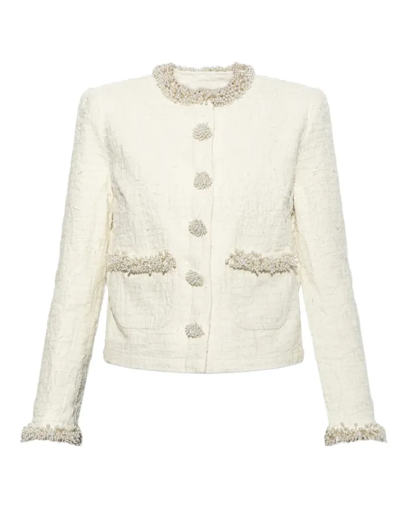 Self-Portrait cream textured denim jacket - Nude Nude
