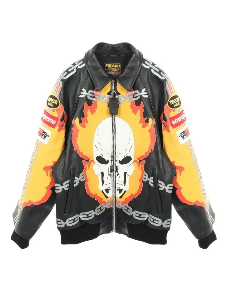 Supreme Being 2020s x Vanson Ghost Rider Lederjacke - Schwarz Schwarz