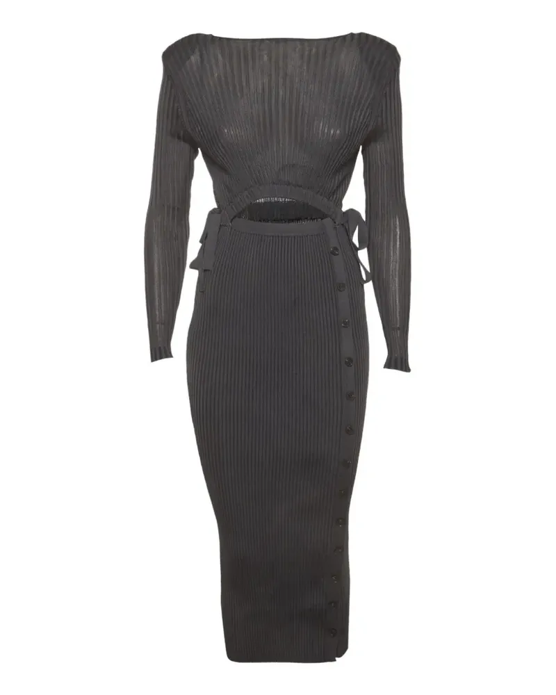Self-Portrait cut-out rib-knit midi dress - Grau Grau