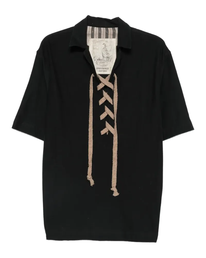 Ziggy Chen lace-up collar T-shirt - Schwarz Schwarz