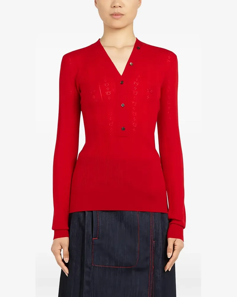 Ferragamo pointelle-knit button-up sweater - Rot Rot
