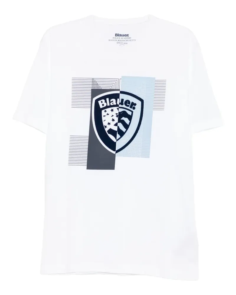 Blauer Kurzärmeliges T-Shirt mit Logo-Print - Weiß Weiß