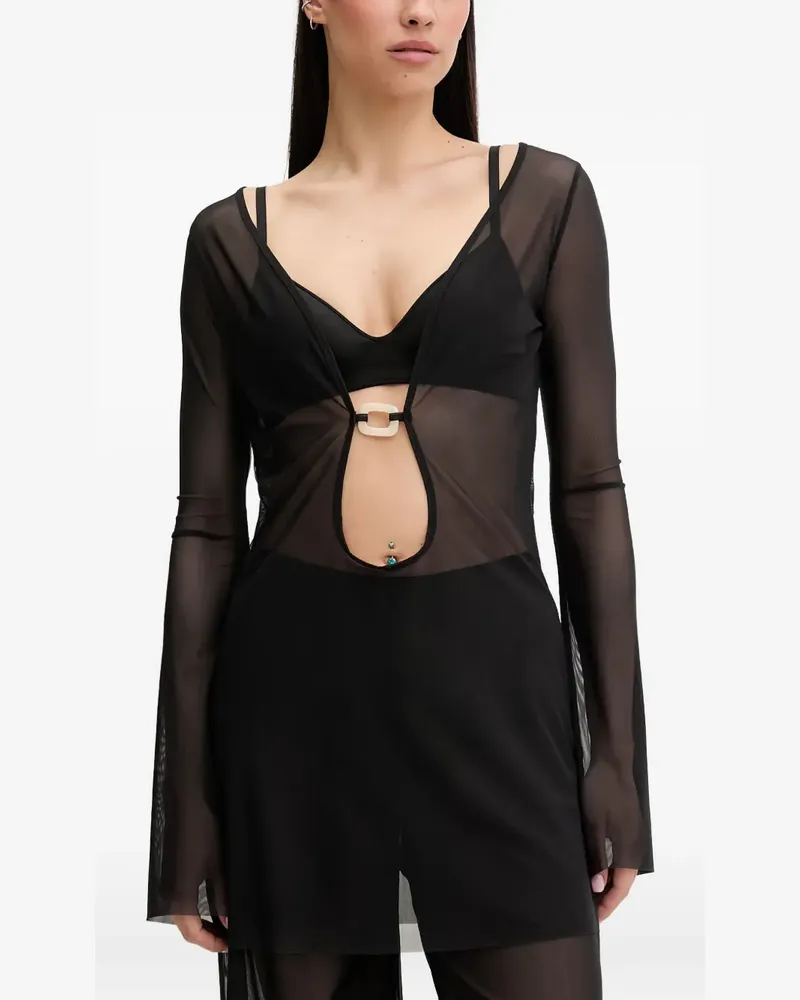 bond-eye cut-out long-sleeve beach cover - Schwarz Schwarz