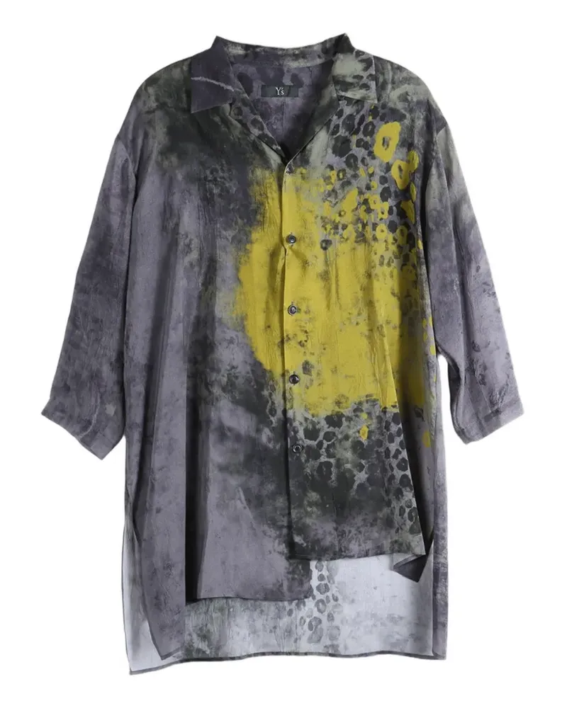 Yohji Yamamoto leopard-print asymmetric-hem shirt - Grau Grau