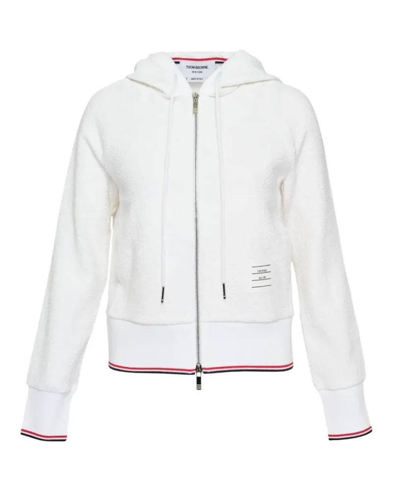 Thom Browne bouclé-knit zip-up hoodie - Weiß Weiß