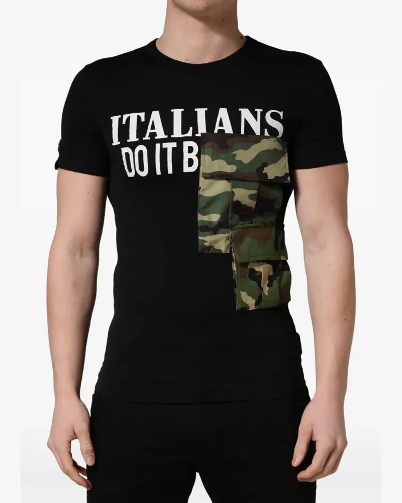Dolce & Gabbana camo-pocket slogan-print T-shirt - Schwarz Schwarz