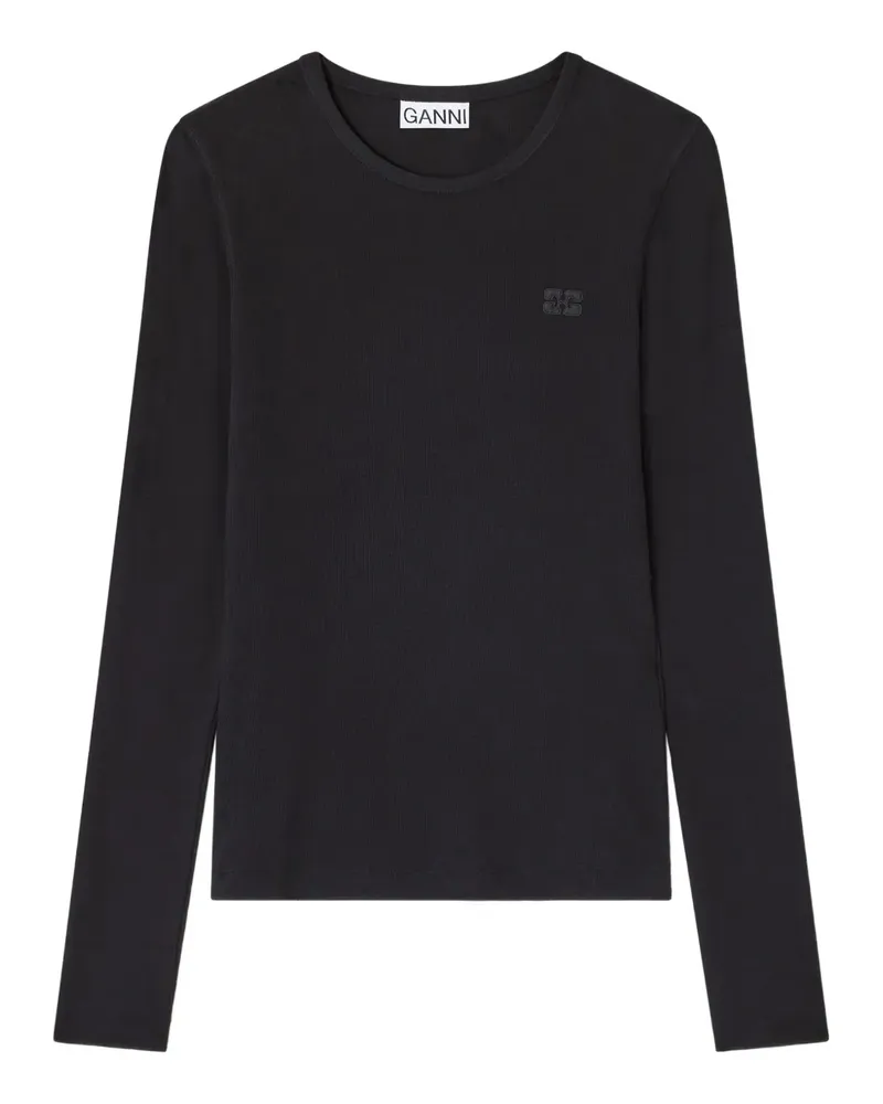 Ganni Geripptes Langarmshirt - Schwarz Schwarz