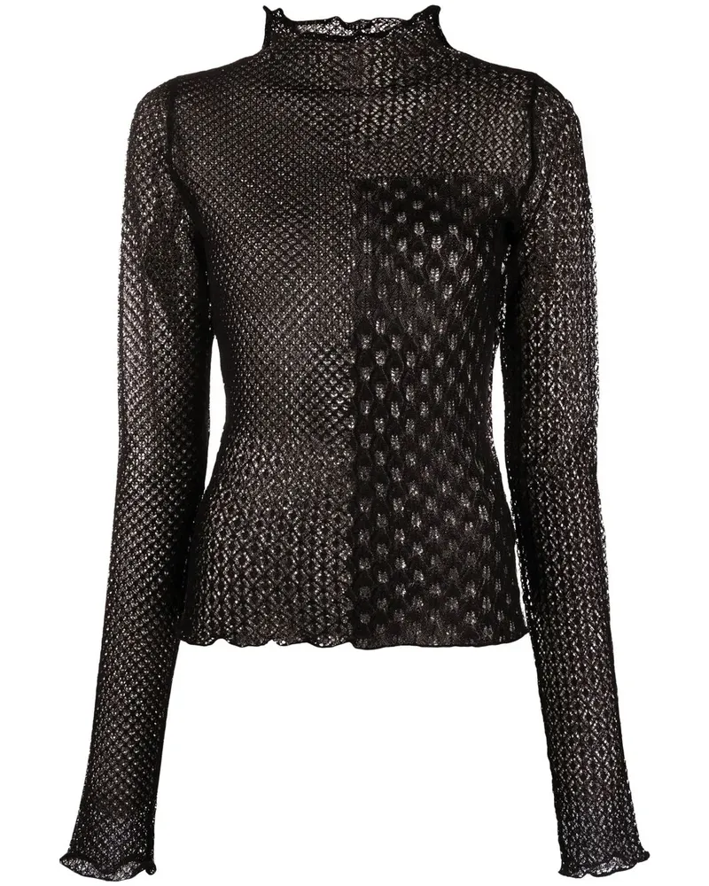 Versace Jeans Pullover in Lochstrick - Schwarz Schwarz
