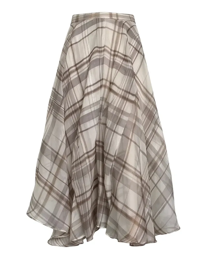 Brunello Cucinelli check-pattern flared midi skirt - Nude Nude