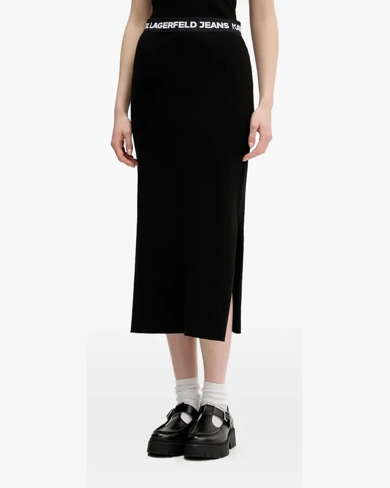 Karl Lagerfeld ribbed slit-detail midi skirt - Schwarz Schwarz