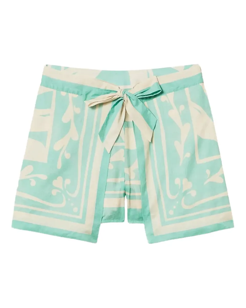 Twin-Set Gemusterte Shorts mit Bindegürtel - Grün Grün