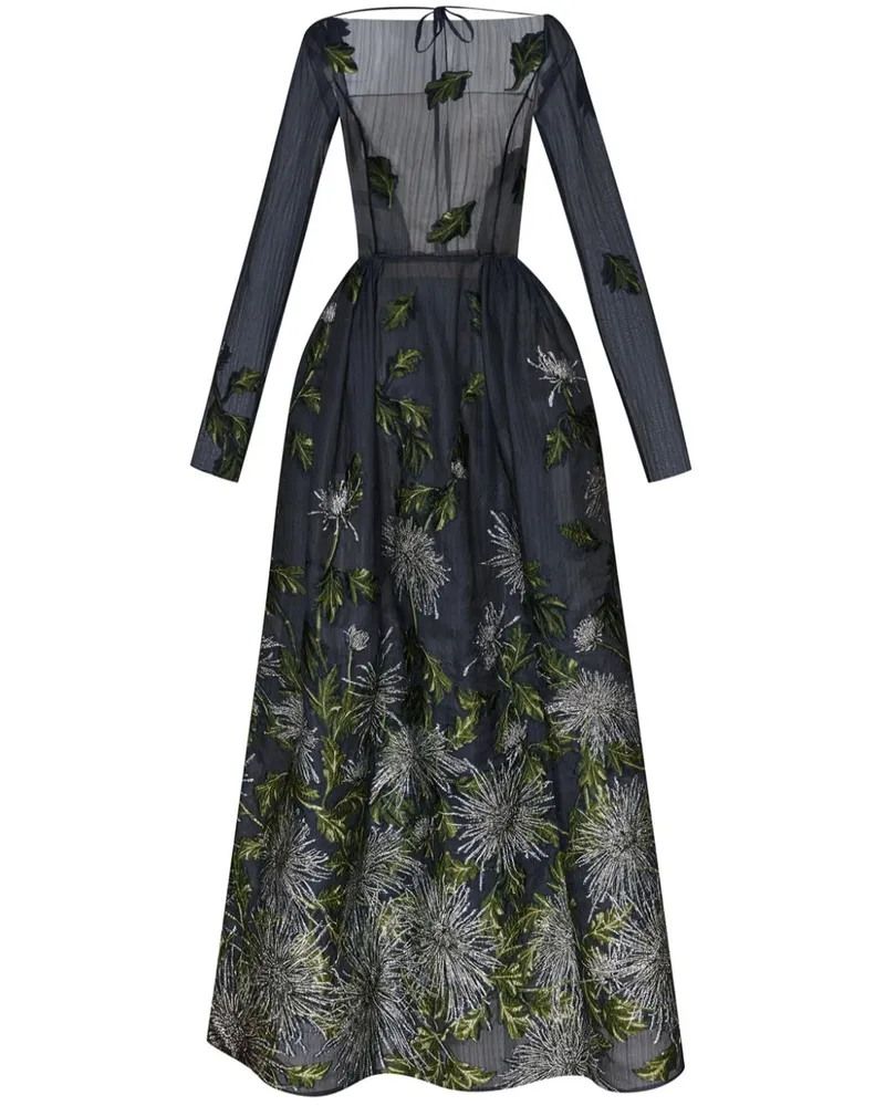 Oscar de la Renta Chrysanthemum Abendkleid Silber