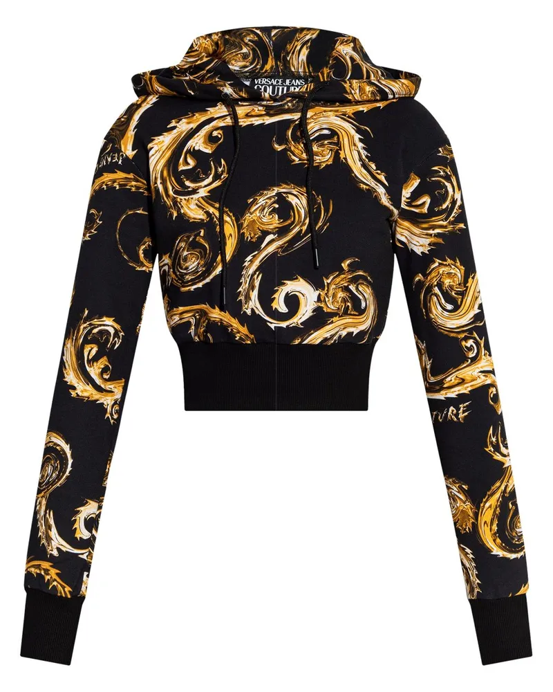 Versace Jeans Watercolour Couture Cropped-Hoodie Schwarz