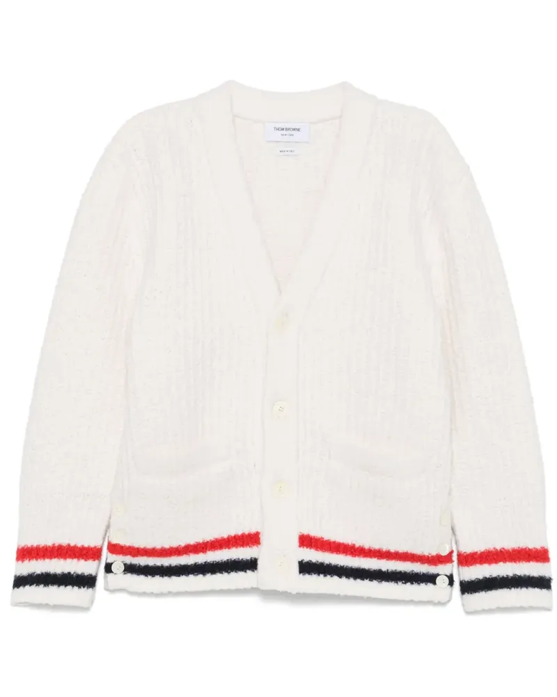 Thom Browne Gerippter Cardigan mit RWB-Streifen - Weiß Weiß