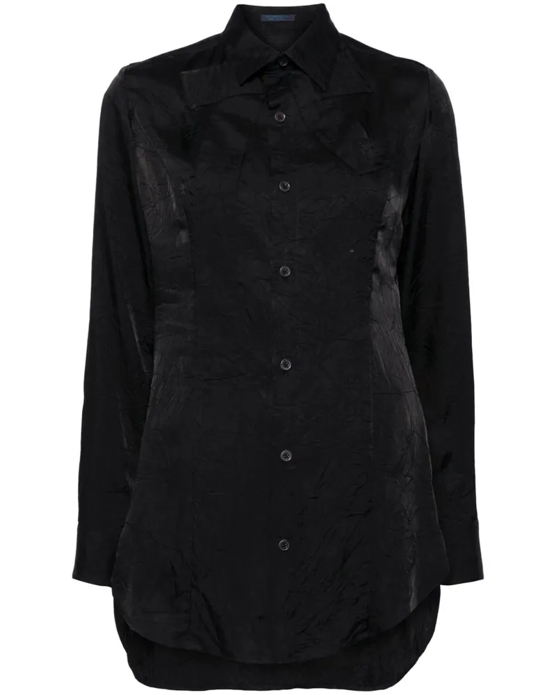 Yohji Yamamoto Hemd mit Einsätzen in Knitteroptik - Schwarz Schwarz