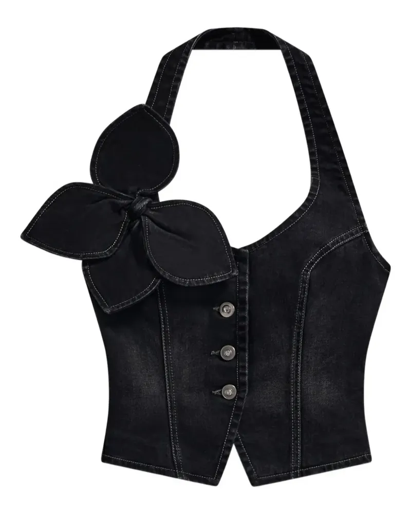 Area Neckholder-Top aus Denim mit Schleife - Schwarz Schwarz